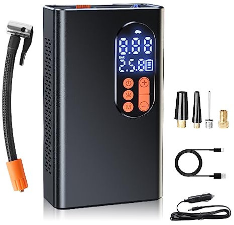 Compresor de aire portátil inflador de neumáticos, bomba de aire portátil de 150 PSI para neumáticos de automóvil con medidor de presión de neumáticos digital, bomba de aire eléctrica de inflado 2