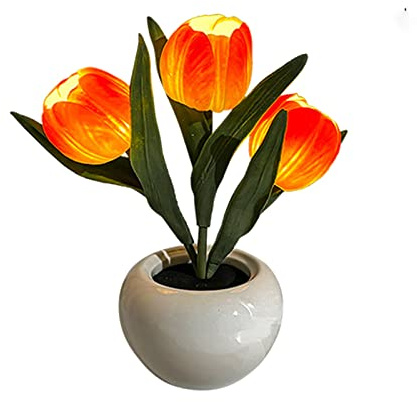 Tulpe Lampe Tisch, Simulierte Tulpe Nachtlampe Dekorative Simulierte Blumen Tischlampe Nachtlicht für Schlafzimmer, Orange