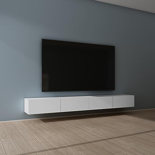 Mai & Mai Meuble TV Suspendue Armoire avec Soft-Close Table TV pour Le Salon Blanc Mat 280x40,2x30 cm TC002