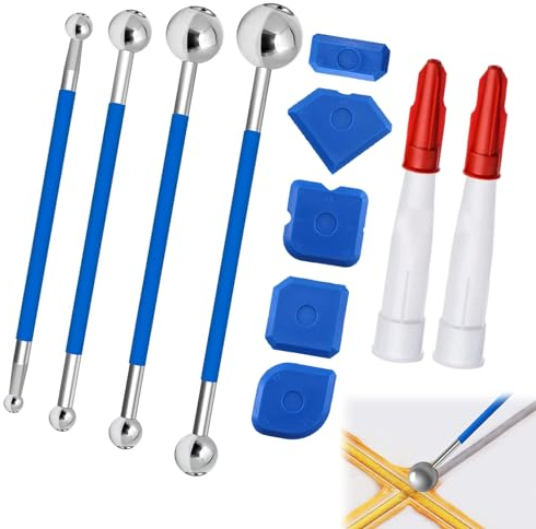 KAYEF 13 Werkzeuge Schabersatz, Metallkugelschaber, Silikonabdichtungssatz, Silikonfugenschaber, Silikonabdichtungssatz für Badezimmer, Küchenfliesen, etc.