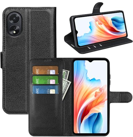 Fertuo Cover per OPPO A38 / OPPO A18 4G, Custodia Portafoglio Cover a Libro in Pelle Flip Case con Silicone Bumper, Fibbia Magnetica, Porta Carte, Kickstand, per OPPO A38 / OPPO A18 4G, Nero