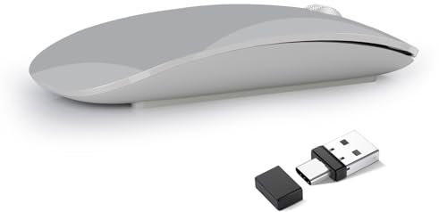 Uiosmuph G11 Mouse Wireless Ricaricabile, Mouse Senza Fili Silenzioso, 2,4 GHz con Ricevitore di Tipo C e USB per Laptop/PC/Mac/Chromebook,Gray