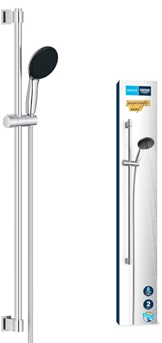 GROHE Vitalio 110, Duschset wassersparend, 8l pro Min (Duschstangenset mit: Duschkopf 2 Strahlarten, 1,75m Schlauch, Duschstange 90cm, zum Kleben oder Bohren, ohne Kleber), rund, chrom, 26954001