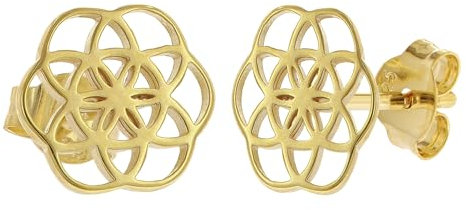 trendor Damen-Ohrringe Lebensblume 925 Silber Vergoldet ⌀ 10 mm modischer Ohrschmuck für Frauen, elegante Geschenkidee und auffälliges Accessoire, 15940