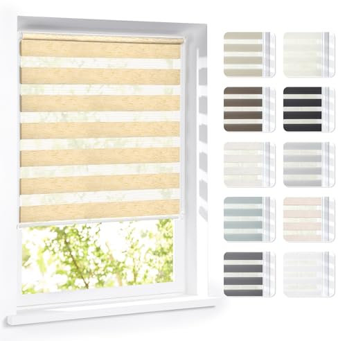 Victoria M. Eco Doppelrollo nach Maß Duo-Rollo Maßanfertigung Ohne Bohren mit Kettenzug Lichtdurchlässig Feuchtraumgeeignet, Gold