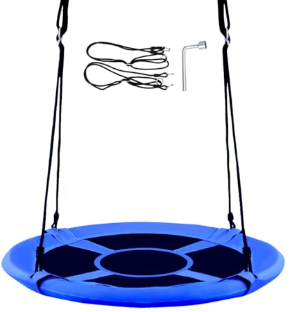 KOMFOTTEU Nestschaukel Ø 100cm, Kinderschaukel verstellbar aus PP & Oxford-Geweb, Tellerschaukel Hängeschaukel für Indoor & Outdoor 150kg belastbar (Blau)