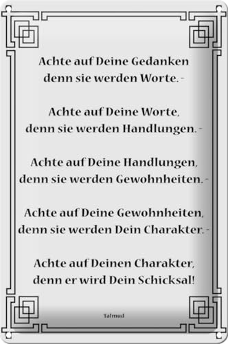 Schild Blech 20x30 cm - Made in Germany - Achte auf deine Gedanken Metall Deko Schild