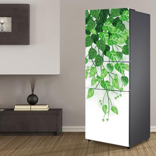 Fridge Wraps Kitchen Fridge Stickers Cover Full Doors, Fridge Sticker Full Covering Door Fridge Covers Skins Wall Stickers for Kitchen Decal, Green Leaves Spring