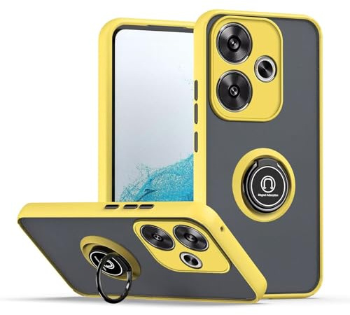 HONLEN Funda para Poco F6 (6.67 Inches), Carcasa para Teléfono Móvil de Silicona Mate Transparente con Soporte de Anillo - Amarillo