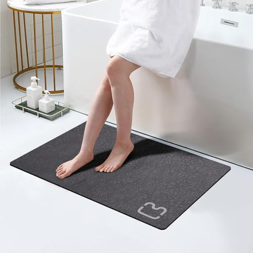 Kieselgur Badematte, schnell trocknend, super saugfähig, rutschfeste Gummiunterseite, dünne Badezimmermatte, passt unter die Tür, Bodenteppiche vor der Badewanne, Dusche, Waschbecken, waschbar, 43,2 x