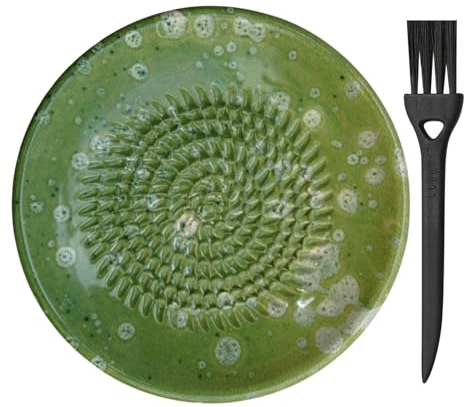 AMRAMI® Rallador español de cerámica, redondo, rallador de nuez moscada, rallador de ajos, rallador de jengibre, plato rallador de cerámica, hecho a mano (verde claro)