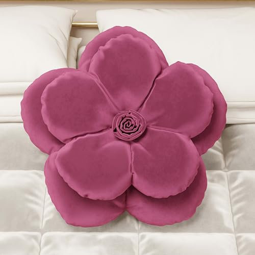 PETTI Artigiani Italiani - Cuscino in Velluto a Forma di Fiore con Imbottitura, Copricuscino Camera da Letto, Cuscino Arredo, Velluto Fuxia - 1 Pezzo, Diametro 50 cm