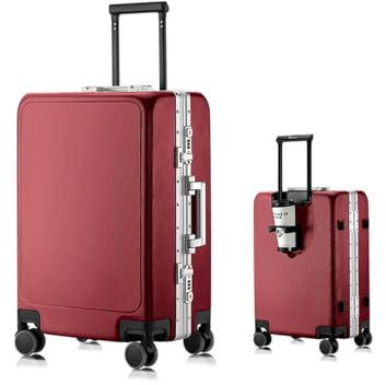 Meoky Hartschalenkoffer großer Koffer 4 Räder leicht TSA Ausgestattet mit einem faltbaren Getränkehalter,1,26in