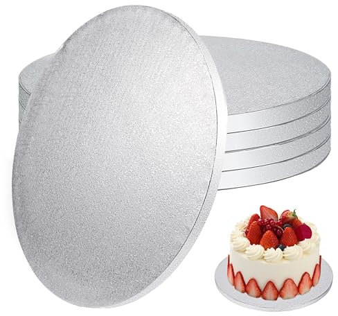 Plateau à Gâteau Cake Board Rond 12mm - Ø 30cm Argenté, Lot de 5 Supports à Gâteaux Carton, Réutilisable Cake Drum, Disque Gateau pour Le Transport et la Décoration Cake, Tarte