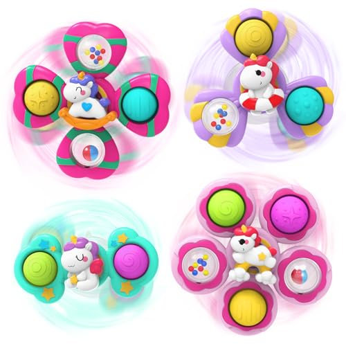 4PCS Saugnapf Spielzeug Spinner für Baby,Badewannenspielzeug ab 1 Jahr,Sensorische Spielzeug für Kleinkinder 1-3 Geburtstagsgeschenk