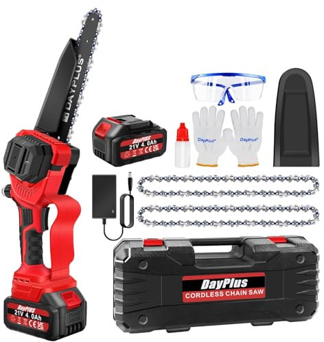 4000mAh Mini Chainsaw Cordless 8 Inch, Upgraded Brushless Electric Chainsaw with 2 Chainsaw Chains & Security Lock, Handheld Electric Chain Saw Battery Chainsaw for Garden Tree Trimming Wood Cutting