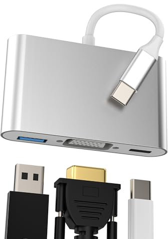 Adaptateur USB C vers VGA (3 en 1) USB-A OTG 3.0 répartiteur de port pour iPhone 16 15 Pro Max Type C Câble de charge Power USB Reader Mouse Keyboard Device Converter 4K TV Monitor Hub pour iPad