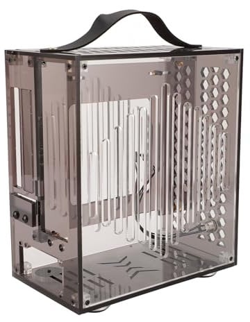 Mini ITX PC Case, DIY Clear Arcylic PC Case, Small Gaming PC Case with Handle, Desktop Mini ITX Computer Case, 23x20.5x12cm (Black)