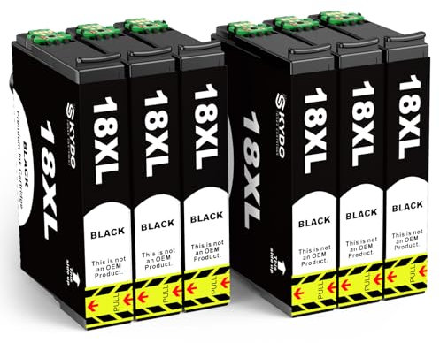 Skydo 18XL Schwarz Druckerpatronen Kompatibel für Epson 18XL für Epson XP-30, XP-102, XP-202, XP-205, XP-302, XP-305, XP-402, XP-405, XP-215, XP-312, XP-415 (6 Schwarz)