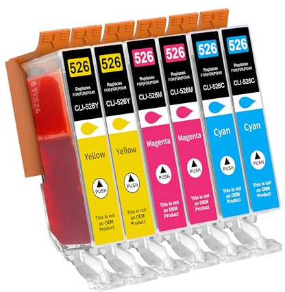Jhaan 526XL Druckerpatronen Kompatibel für Canon CLI-526 526 Kompatible mit PIXMA MG5120 MG8200 IP4800 IP4850 IP4900 IP4950 IP6500 IP6550 IX6500 IX6550 MX715 MX882 MX885 MX895(6 Pack)