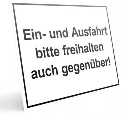 PRINTIMA Ein Und Ausfahrt Freihalten Schild Groß, Tag Und Nacht, Schild PVC, Gelb oder Weiß, 32x21cm oder 40x30cm – Robustes Material für den Außenbereich (Weiß, 40x30 cm)