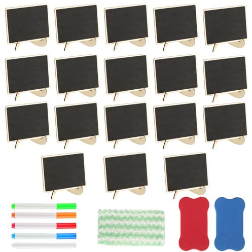 18 Pcs Mini Ardoise Effacable, Petite Ardoise Mini Ardoise de Table, Petit Tableau Noir Ardoise, Mini Tableaux Noirs, Chevalet Etiquette Ardoise pour Buffet Fête Mariage Boulangerie(99x74 mm)