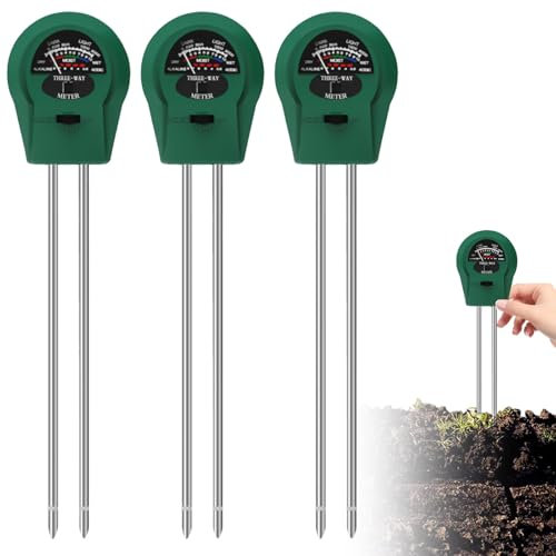 GOMETY 3 Stück 3 in 1 Bodentester Boden Feuchtigkeitsmesser Pflanzen, Bodenmessgerät mit PH/Temperatur/Licht für Außen Zimmerpflanzen Rasen Garten Bauernhof (Keine Batterie Erforderlich)