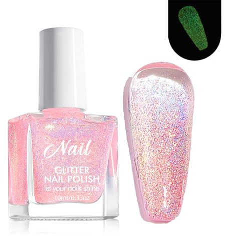 Quick Dry Pink Glitter Nail Polish - Long Lasting Water-Based Formula, Chip-Resistant & Breathable for DIY Manicure at Home. Perfect for Girls & Women's Beautiful Nails (Pink, 10ml)