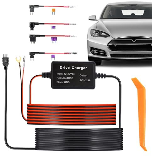 Cam Hardwire Kit, 12V-24V to 5V Hard Wire Charger, Professional Dashboard Camera Power Cable, Smart Voltage Protection Hardwire Kit for Dashcams, GPS, and Radar Detectors