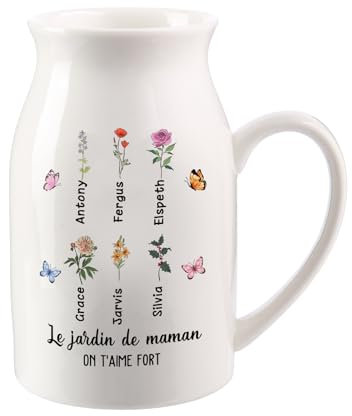 Personalisierte Keramik Vase Oma Mama Vasen mit Gravur 1-6 Namen Geschenk für den Muttertag Geburtstage Weihnachtstag (6 Namen)