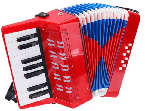 QUARKZMAN Akkordeon 17 Tasten 8 Bassknopf Ziehharmonika Mini Musikinstrument Leichtgewicht für, Rot