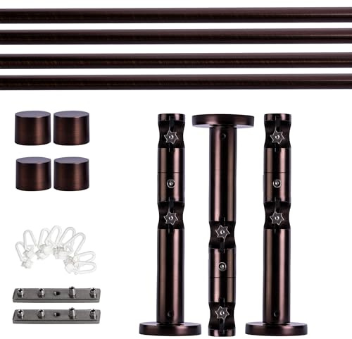 Victoria M. Gardinenstange Set mit Kappenknäufen mit Wandhalter und Flachring und Innenlauf Ø 19 mm Länge 240cm, 2-Läufig, Rot-bronze gebürstet