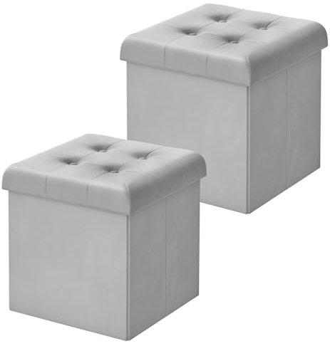 WOLTU 2er Set Sitzbank mit Stauraum Sitzhocker Aufbewahrungsbox mit Deckel Fußablage faltbar pflegeleicht 43L 37,5 x 38 x 37,5 cm belastbar bis 300 kg Samt MDF, Hellgrau
