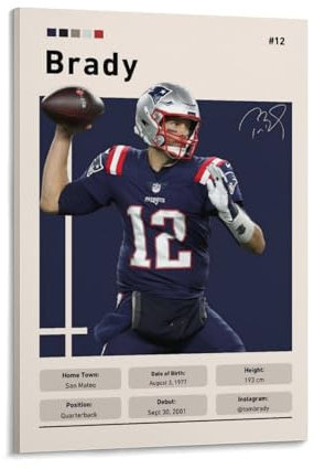DRDPLXGU Tom Brady New England Patriots Sports Basketball Leinwand Poster Schlafzimmer Dekoration Büro Schlafzimmer Dekor Geschenk 20 x 30 cm