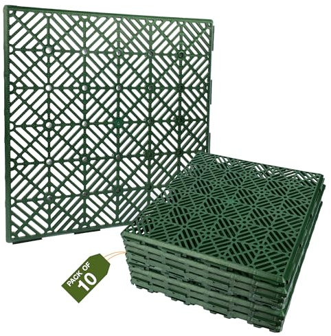 10 Garden Tiles 30cm x 30cm - Interlocking Decking Tiles, Weather Resistant, Easy Install Click, Balcony Flooring, Patio Slabs, Composite Terrace Decking, Non-Slip Design, Vegetable Garden, Outdoors