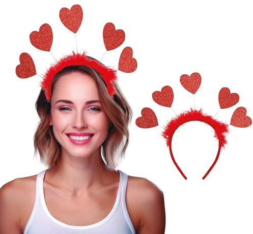 FIESTAS GUIRCA | Herz-Diadem (Einheitsgröße) - Zubehör für Partys und Feiern - Ideal für Valentinstag, Junggesellinnenabschiede und Karneval - Unisex - Rot