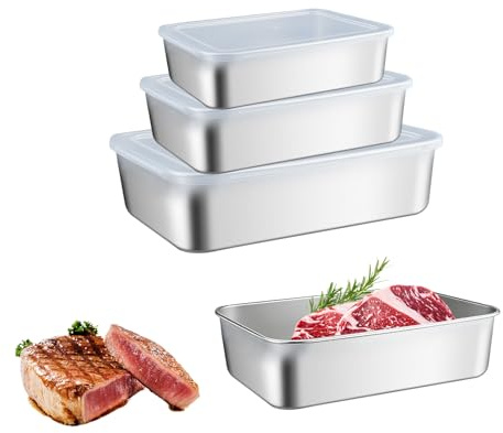 duisoad 3 Pieces Stainless Steel Containers with Lids, 1000ml/ 1800ml/ 3000ml Metal Food Containers with Lids Meal Prep Containers Reusable for Barbecue, Salad, Lunch, Refrigerator, Dishwasher