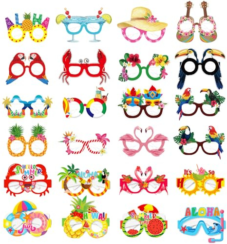 TRKETK 24 Stück Hawaii Tropische Papierbrillen, Papierbrille für tropische Partys Zubehör Sommerkleidung Strand Brille Papier Sonnenbrille Party Luau