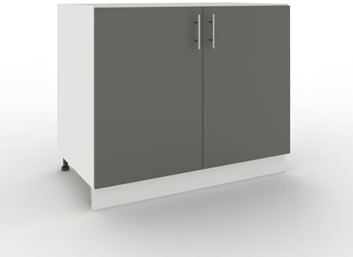 JD Greta Adjustable Kitchen Base Unit - 1000mm - Base Cabinet with Doors (No Worktop) - Grey Matt
