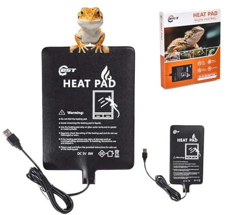 Besto 2 Pack Reptile Heat Pad, USB Powered Under Tank Terrarium Heating Mat (4x7 4W + 6x8 8W) Waterproof Reptile Heater for Turtle, Lizard, Hermit Crab, Frog, Snake, Small Mammals