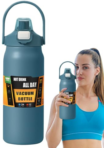 Lieawy Bouteille d'Eau Isotherme - 1500 ml Gourde En Acier Inoxydable À Isolation Sous Vide Avec Paille | Bouteilles D Eau Étanches | Pour Les, Les Adultes, Les Hommes, L'École, Les Sports, La