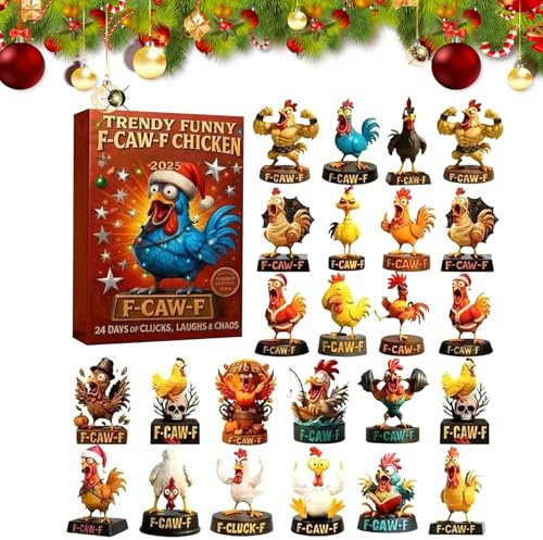 2025 Weihnachtskalender,Lustiges Huhner Design 2D Flach Acryl - 2025 Countdown Kalender Huhn Ornament,Für Männer Frauen Mädchen Jugendliche Teenager Söhne