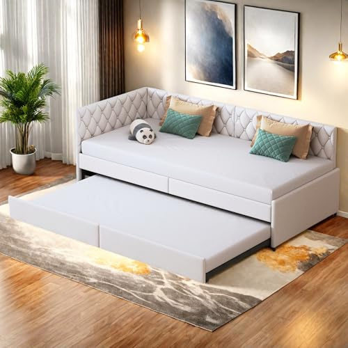 NSXSBUZ Schlafcouch Schlafsofa 90x200 cm,Tagesbett Ausziehbar,Schlafcouch Ausziehbar mit Lattenrost,Schlafsofa 200cm Breit,Samt,ohne Matratze (Beige B, 90x200cm)