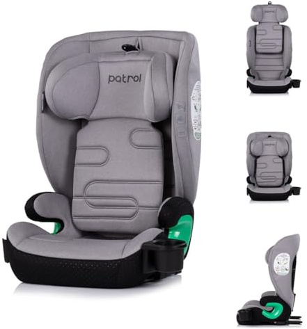 Chipolino Kindersitz Patrol i-Size Isofix (100-150cm) Kopfstütze Getränkehalter grau