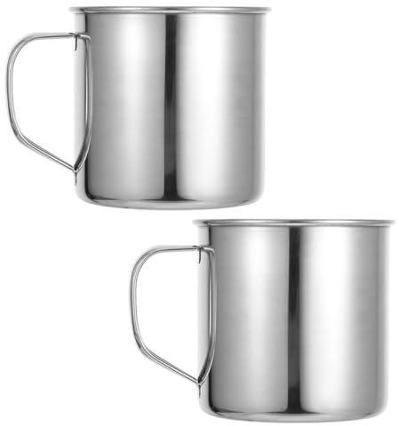 GARVALON Tasse à Café et Thé en Acier Inoxydable 304 avec Anse, Lot de 2 Tasses Légères de 8 Cm de Diamètre, Mug de Voyage et Camping pour Randonnée en Plein Air