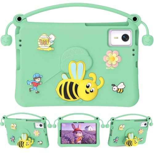 YUEHISY Custodia per Tablet, Cover Universale Antiurto per Tablet da 11 Maniglia Portatile, Cavalletto a Forma di Ape, Materiale in Schiuma EVA, Adatta Ai Bambini, per Protezione (Ciano chiaro)