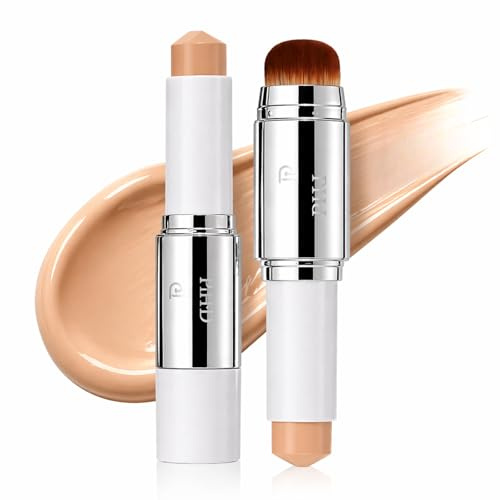 2-in-1 Farbwechselnder Foundation Stick - Foundation Stick mit Pinsel - Leichter Langanhaltender Concealer - Korean Foundation Makeup, mit Voller Deckkraft für Natürlichen Makellosen (Naturfarben)