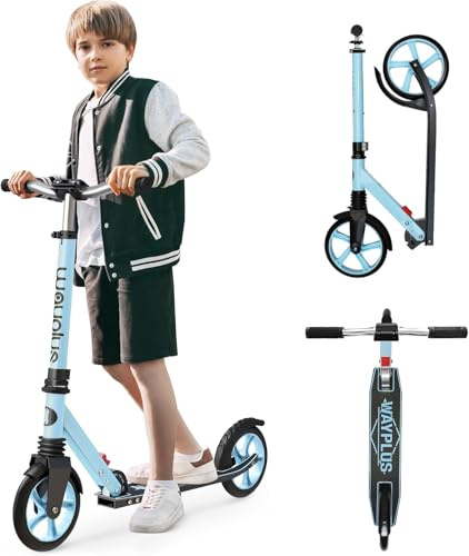 WAYPLUS Cityroller für Kinder, Jugendliche & Erwachsene ab 6 Jahren, Leicht & Zusammenklappbar, Max. Belastbarkeit 108kg, 200mm Räder mit ABEC9 Kugellager, Höhenverstellbar & Inkl