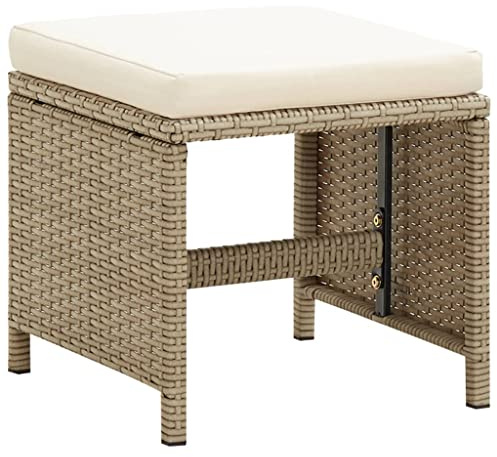 PTUGUOF Gartenhocker 4 STK. mit Sitzkissen, Sitzwürfel Outdoor beige, Poly Rattanhocker Set für Terrasse und Garten