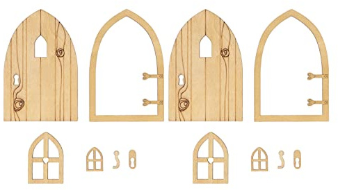 Vistreck 2 Juegos 1:12 Casa de Muñecas Puerta y Ventana de Jardín Madera Accesorios Decoración Cabaña en Miniatura